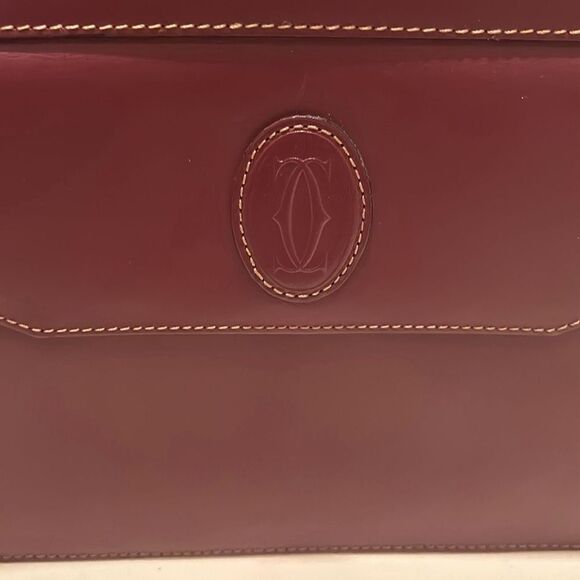 Cartier Envelope Style Clutch Bag Maroon Leather Gold Metal Corners CC Logo - Picture 1 of 13